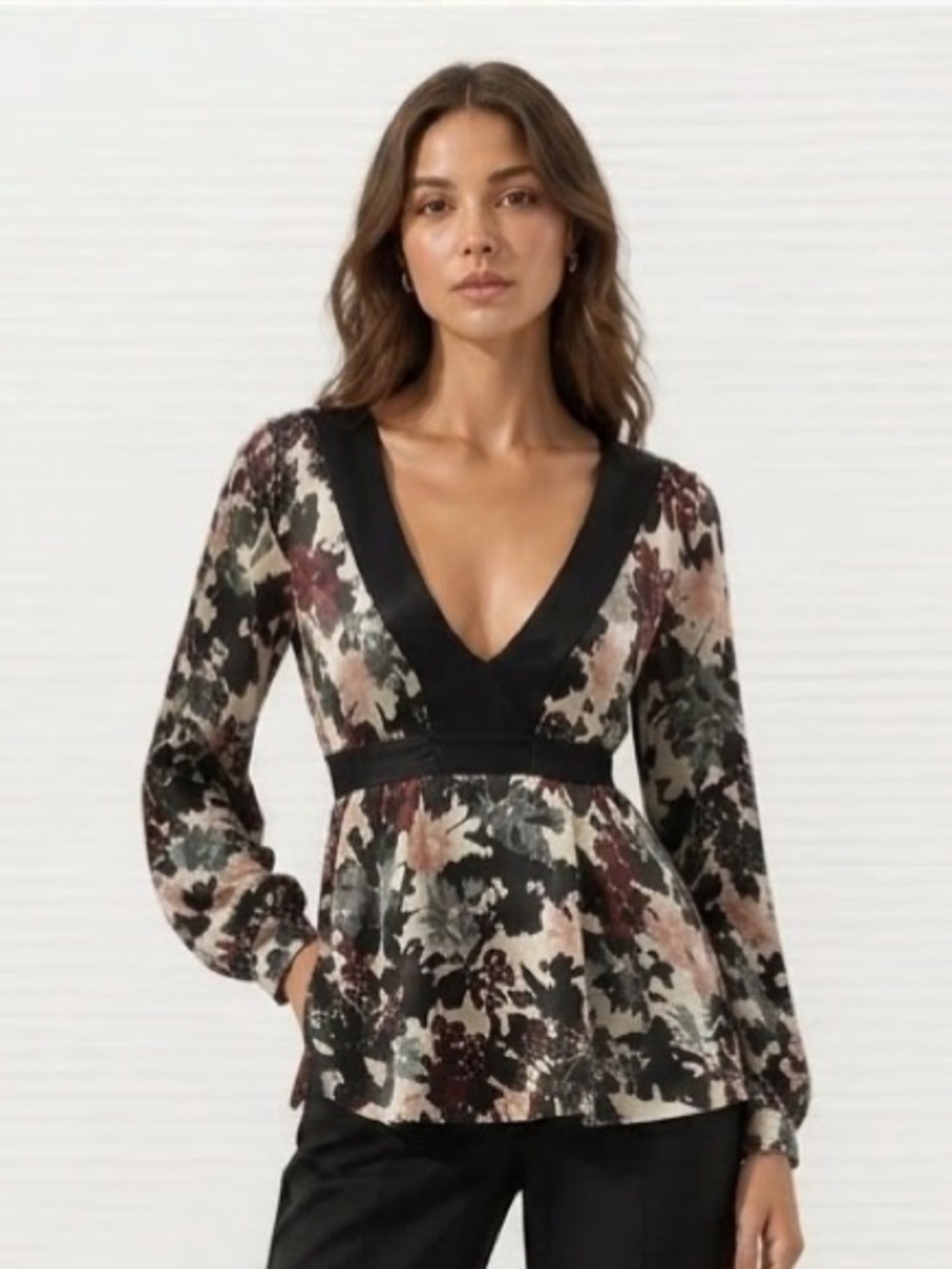 Blouse TALL GIRL Top Kimono Belt Floral V Neck Long Sleeve Stretchy 10